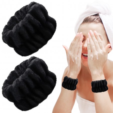 2 Pairs Black Spa Face Washing Wristbands