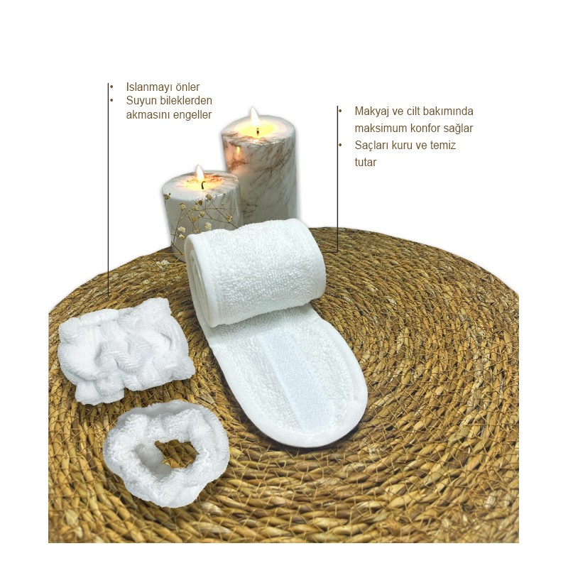 2 Adet Elastik Bileklik Ve Makyaj Saç Bandı