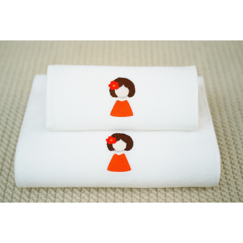 Woman Motif Embroidered Bath and Face Towel