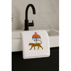 Kraliyet Leoparı Nakışlı El Yüz Havlusu 50x90