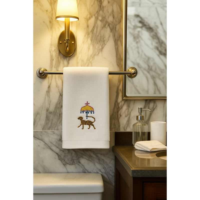 Kraliyet Leoparı Nakışlı El Yüz Havlusu 50x90