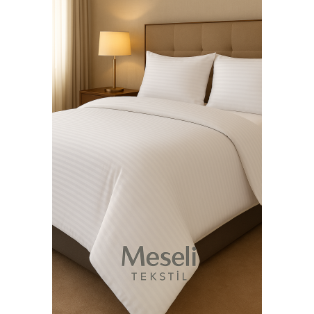 Toptan 83 Tel Pamuk Saten Çizgili Otel Nevresimi  210 Tc Tüm Ebatlar
