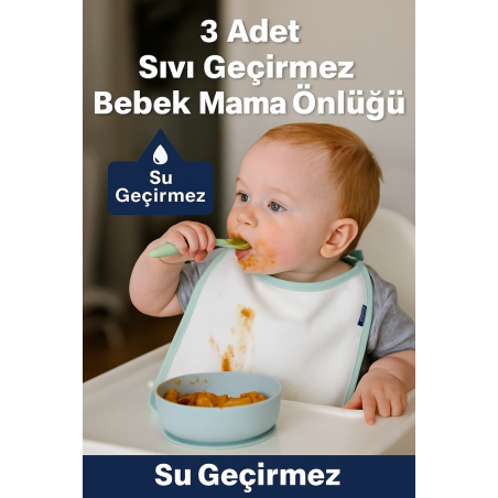 3'Lü Sıvı Geçirmez Bebek Mama Önlüğü