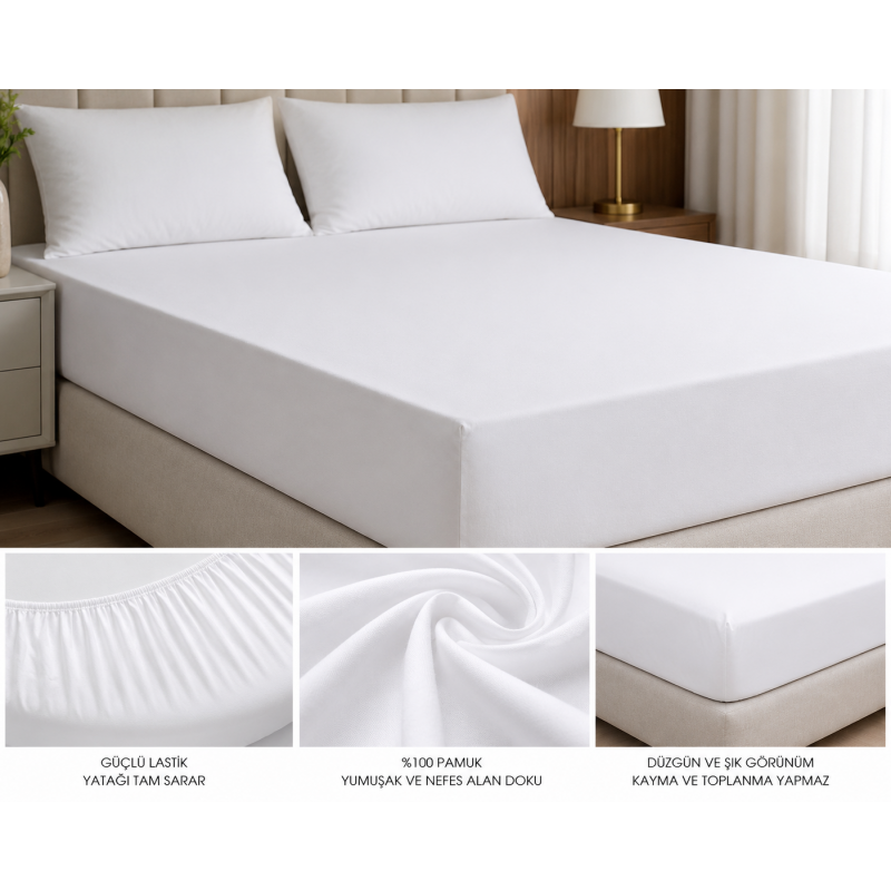 Lastikli Otel Çarşafı %100 Pamuk 63 Tel Fitted 160 Tc