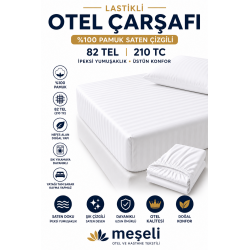 5'li Lastikli Otel Çarşafı 82 Tel %100 Pamuk Saten Çizgili 210 Tc