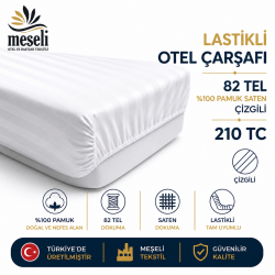 5'li Lastikli Otel Çarşafı 82 Tel %100 Pamuk Saten Çizgili 210 Tc