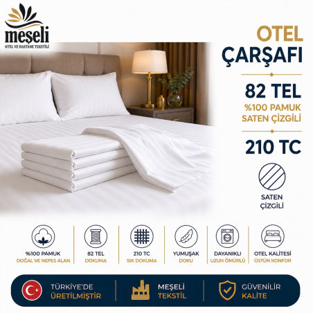 5 Adet 82 Tel %100 Pamuk Saten Çizgili Otel Çarşafı