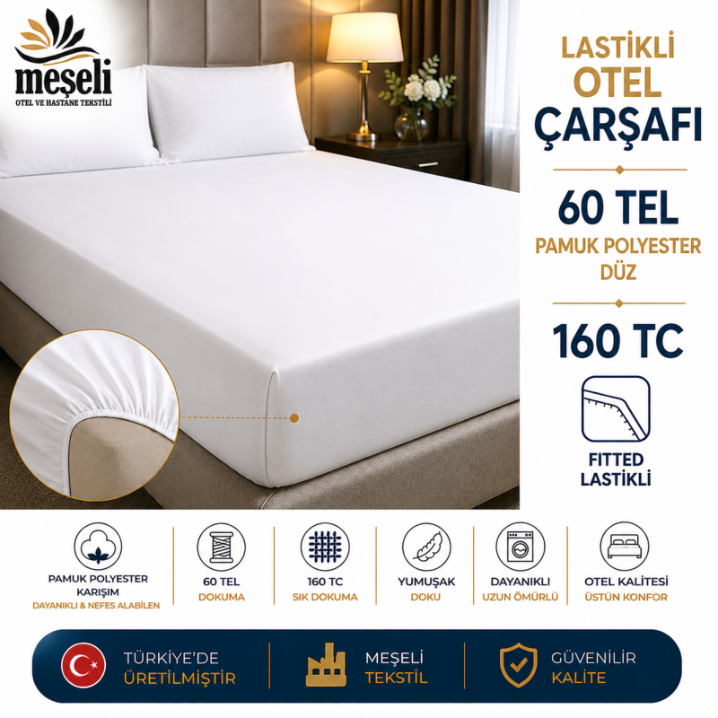 62 Tel Pamuk Polyester Lastikli Otel Çarşafı