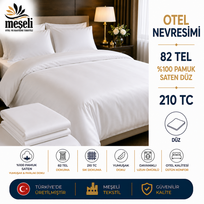 5 Adet 82 Tel %100 Pamuk Saten Düz Otel Nevresimi