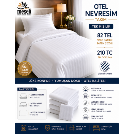 Single Cotton Satin Striped Duvet Cover Set