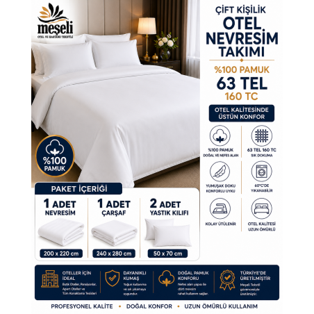 Çift Kişilik Otel Nevresim Takımı %100 Pamuk