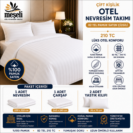 Double 210 TC Cotton Satin Striped Hotel Duvet Cover Set