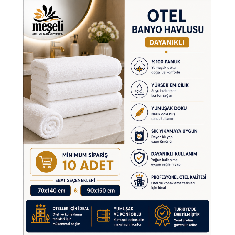 Toptan Otel Banyo Havlusu Dayanıklı 10 Adet Tüm Ebatlar