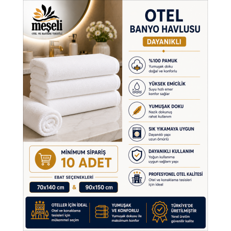 Toptan Otel Banyo Havlusu Dayanıklı 10 Adet Tüm Ebatlar