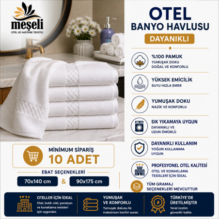 10'lu Dama Desenli Otel Banyo Havlusu %100 Pamuk