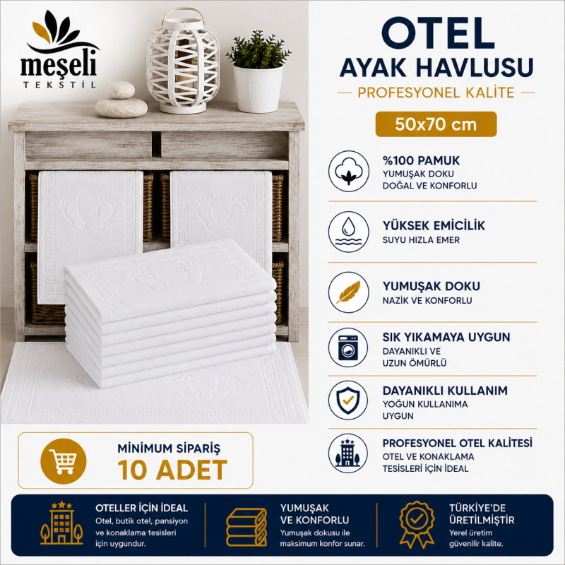 10'lu Otel Ayak Havlusu Ayak İzli