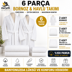 6 Parça Beyaz Bukle Bornoz...