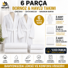 6 Parça Beyaz Bukle Bornoz Takımı %100 Pamuk