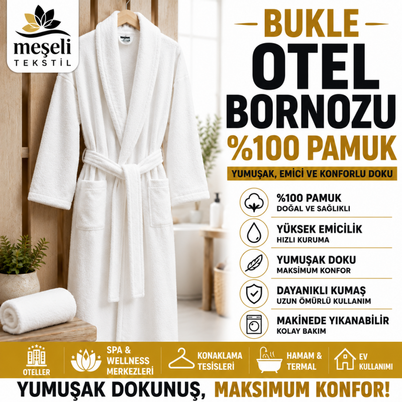 Bukle Otel Bornozu %100 Pamuk